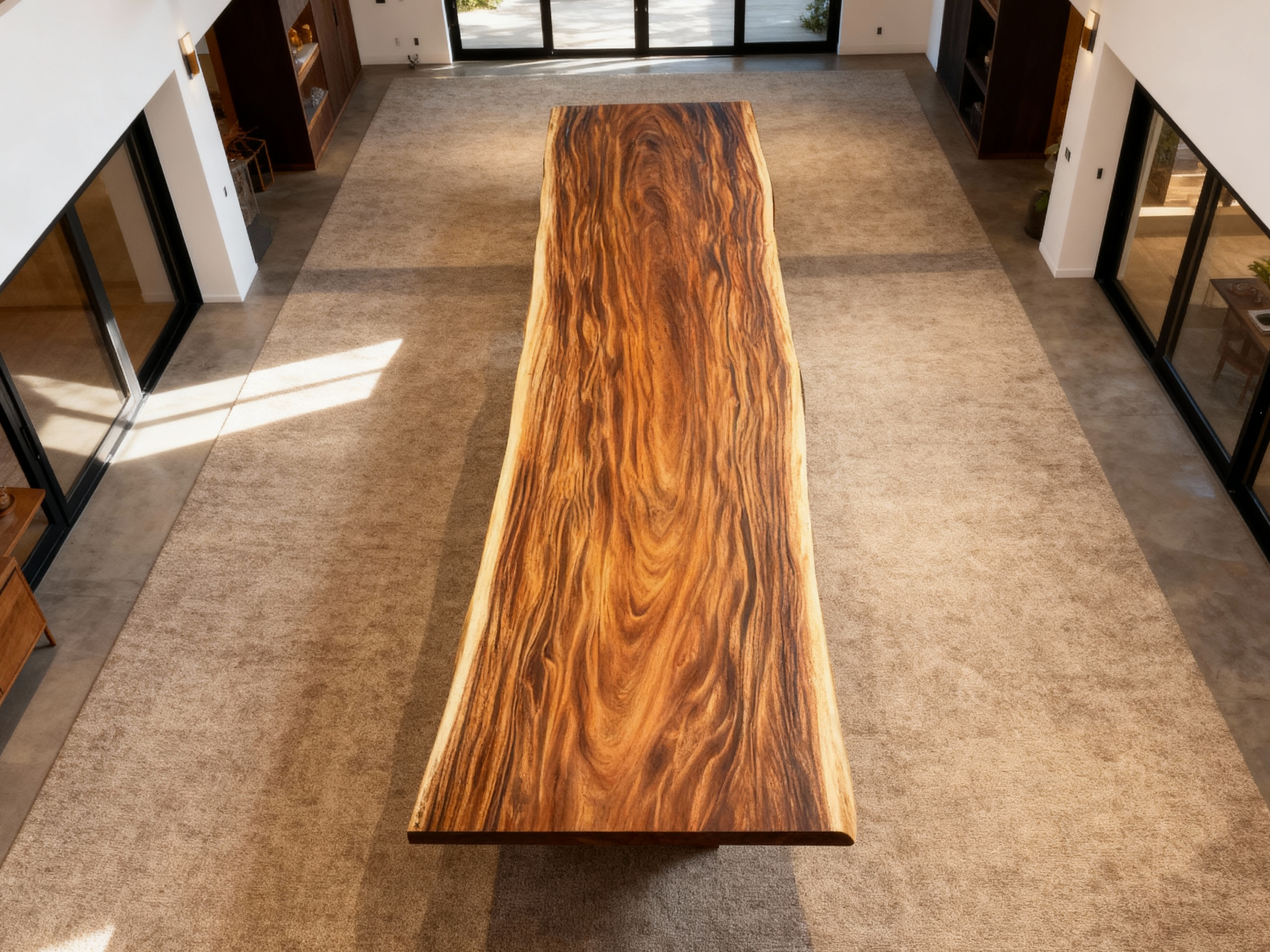 One of a Kind Straight Edge Acacia Dining Table 142" Luxury Wood Tables