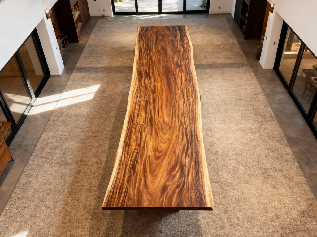 One of a Kind Straight Edge Acacia Dining Table 142" Luxury Wood Tables