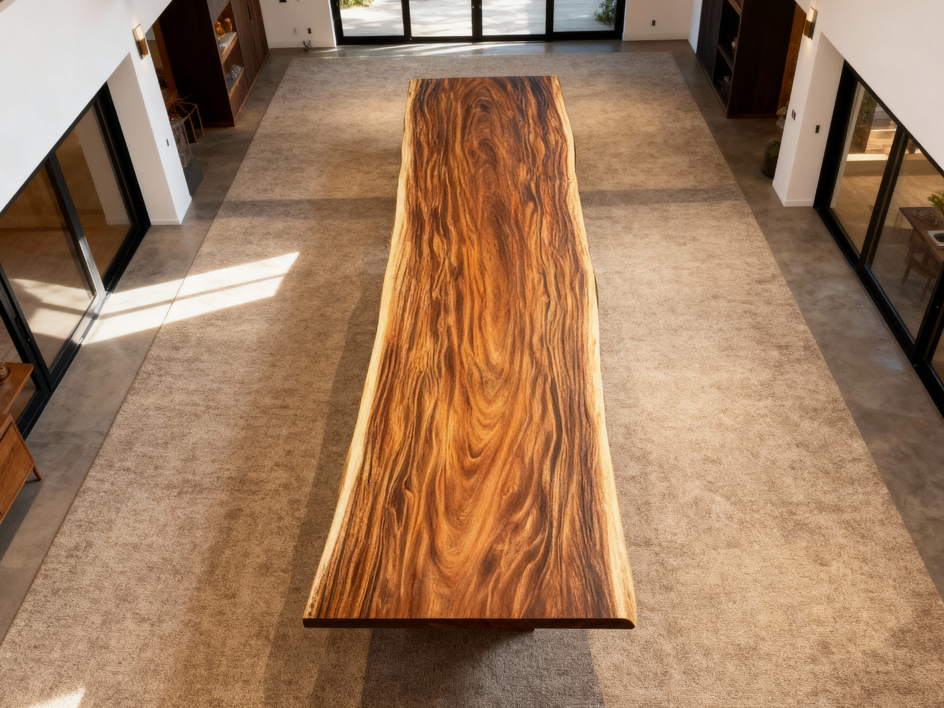 One of a Kind Straight Edge Acacia Dining Table 142" Luxury Wood Tables