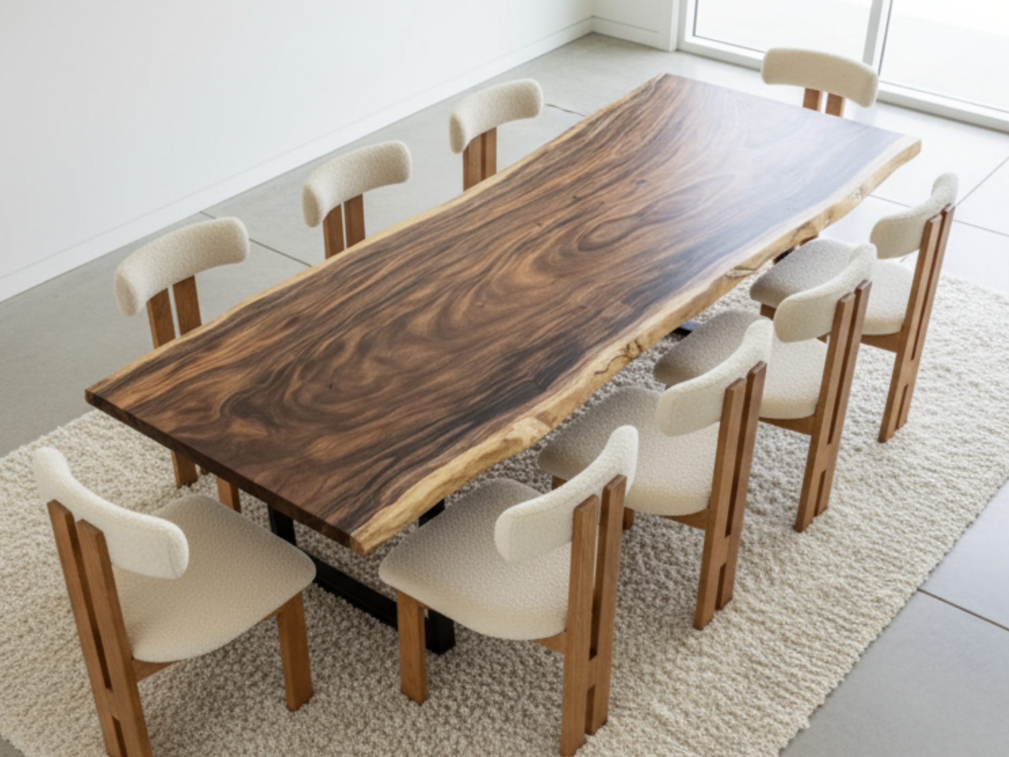 Extra Long Conference Table Fiji Acacia Live Edge Slab Table with Modern X-Shaped Steel Base Luxury Wood Tables