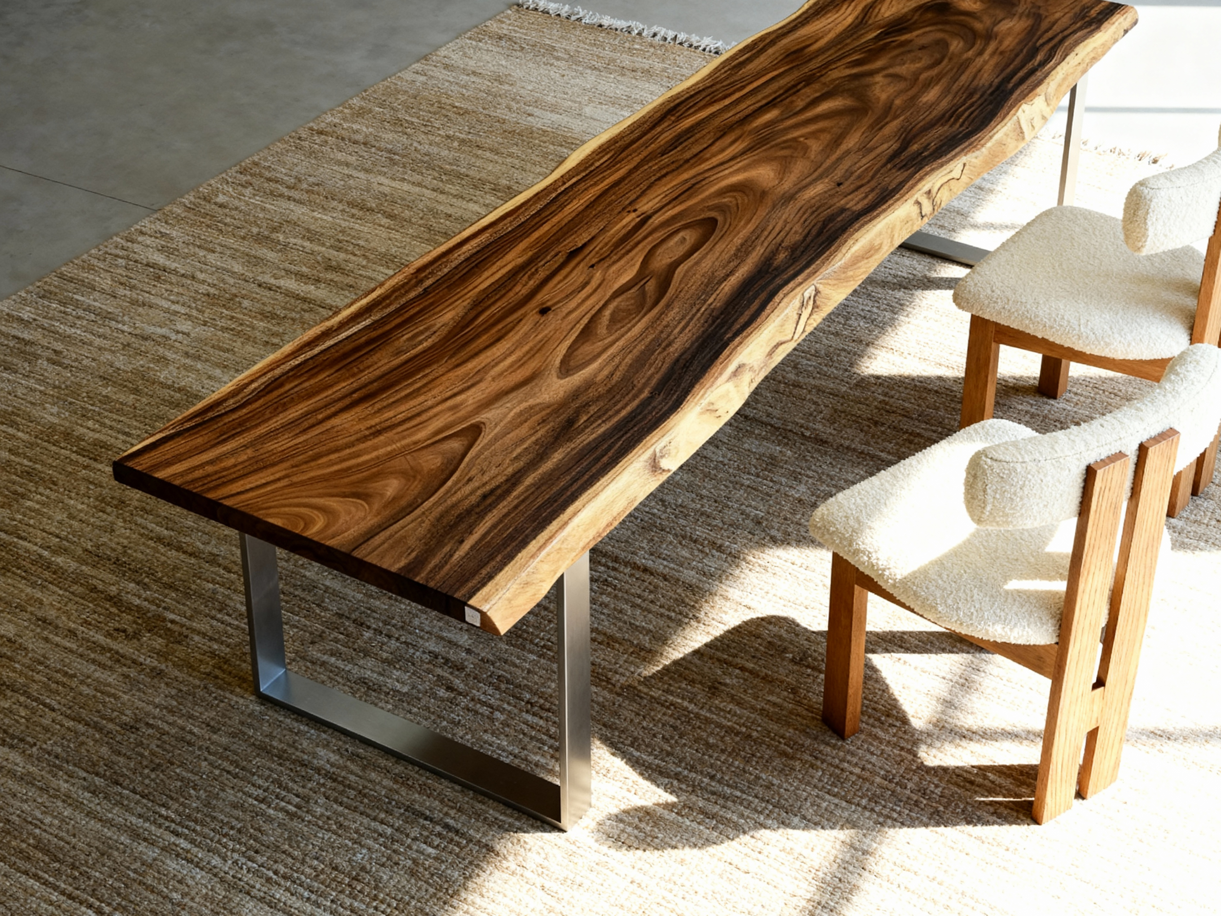 One of a Kind Straight Edge Acacia Dining Table 159" Luxury Wood Tables