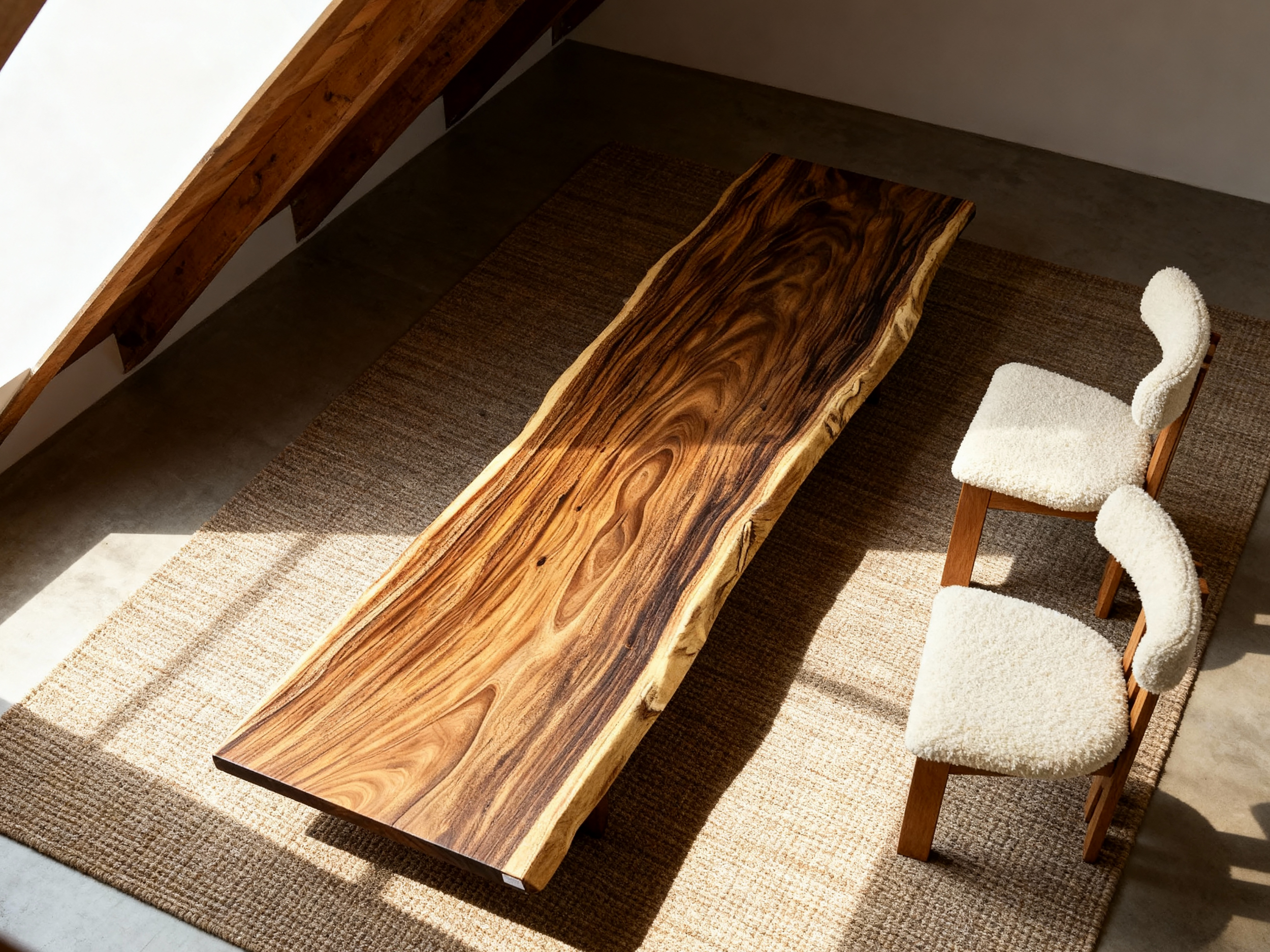 One of a Kind Straight Edge Acacia Dining Table 159" Luxury Wood Tables