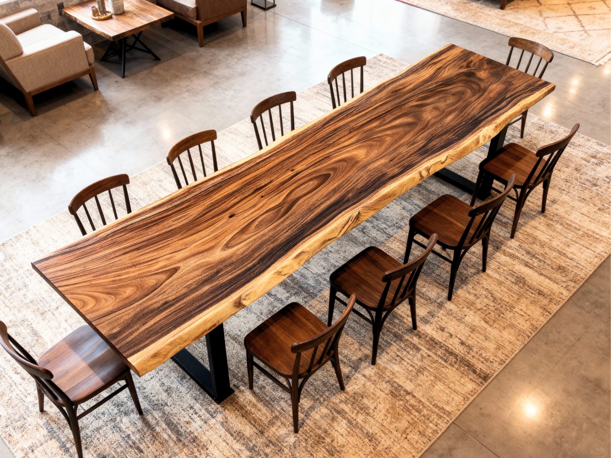 One of a Kind Straight Edge Acacia Dining Table 159" Luxury Wood Tables