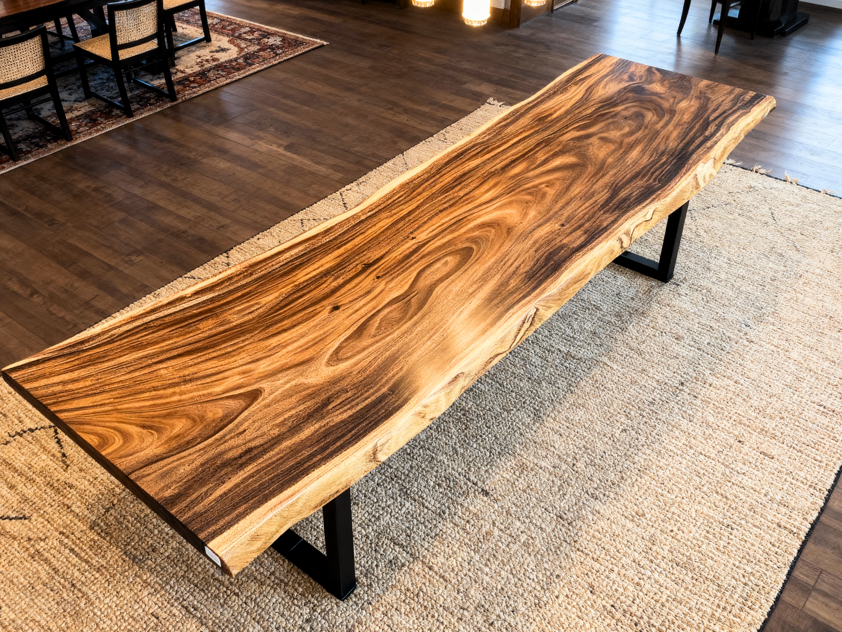 One of a Kind Straight Edge Acacia Dining Table 159" Luxury Wood Tables