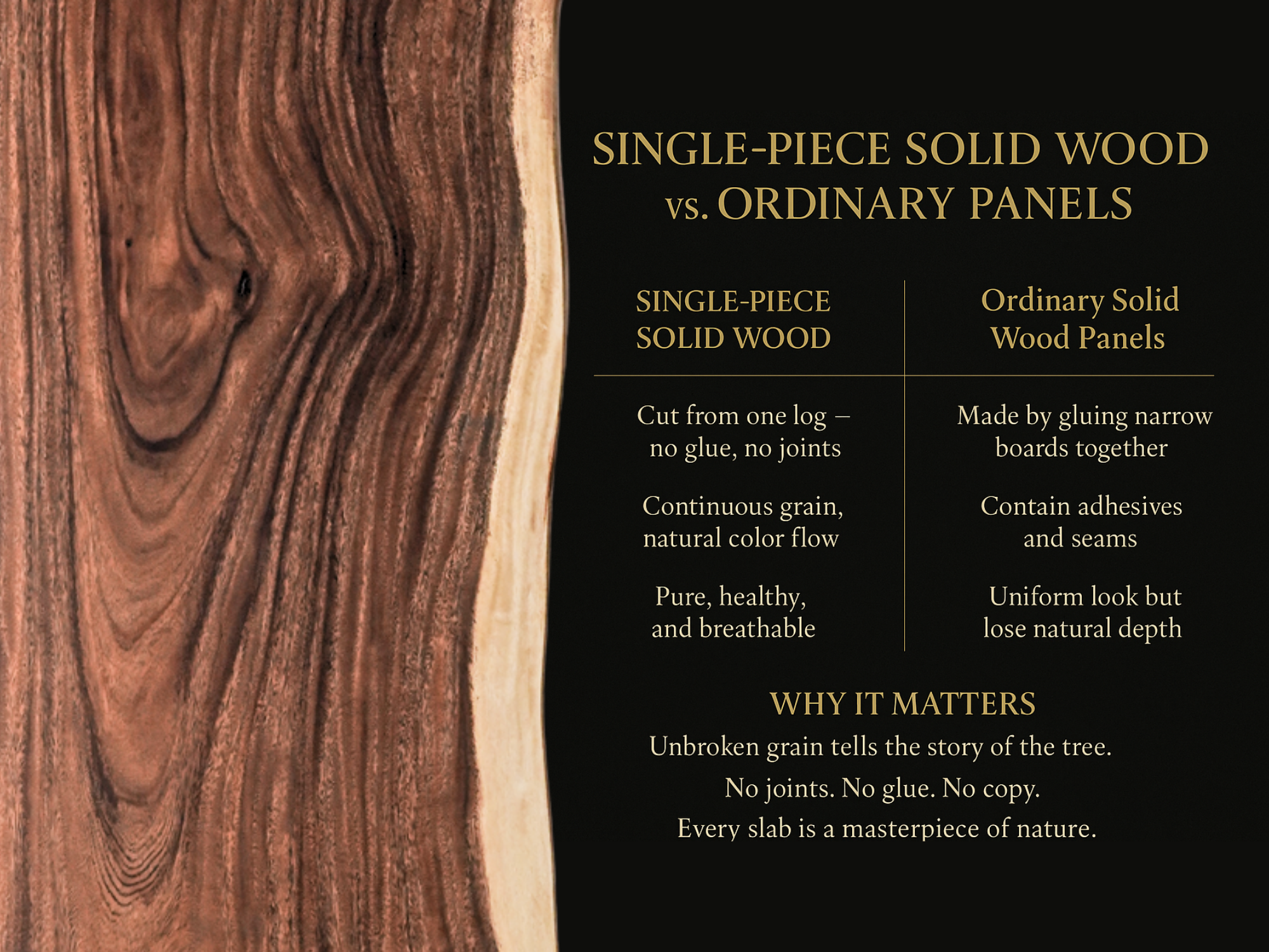 One of a Kind Straight Edge Acacia Dining Table  78" Luxury Wood Tables