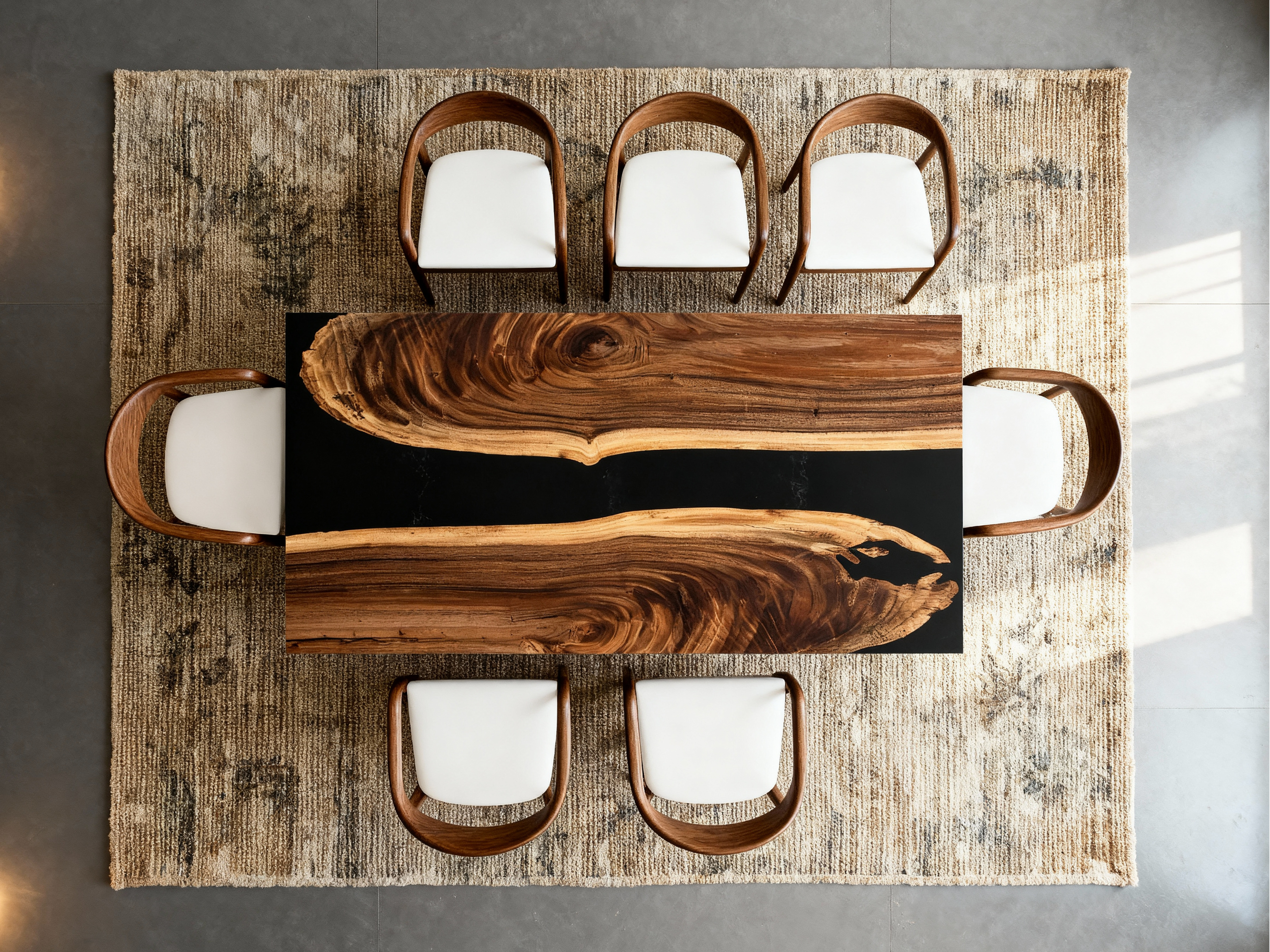 Luxury Epoxy River Dining Table – Live Edge Wood & Black Resin Luxury Wood Tables