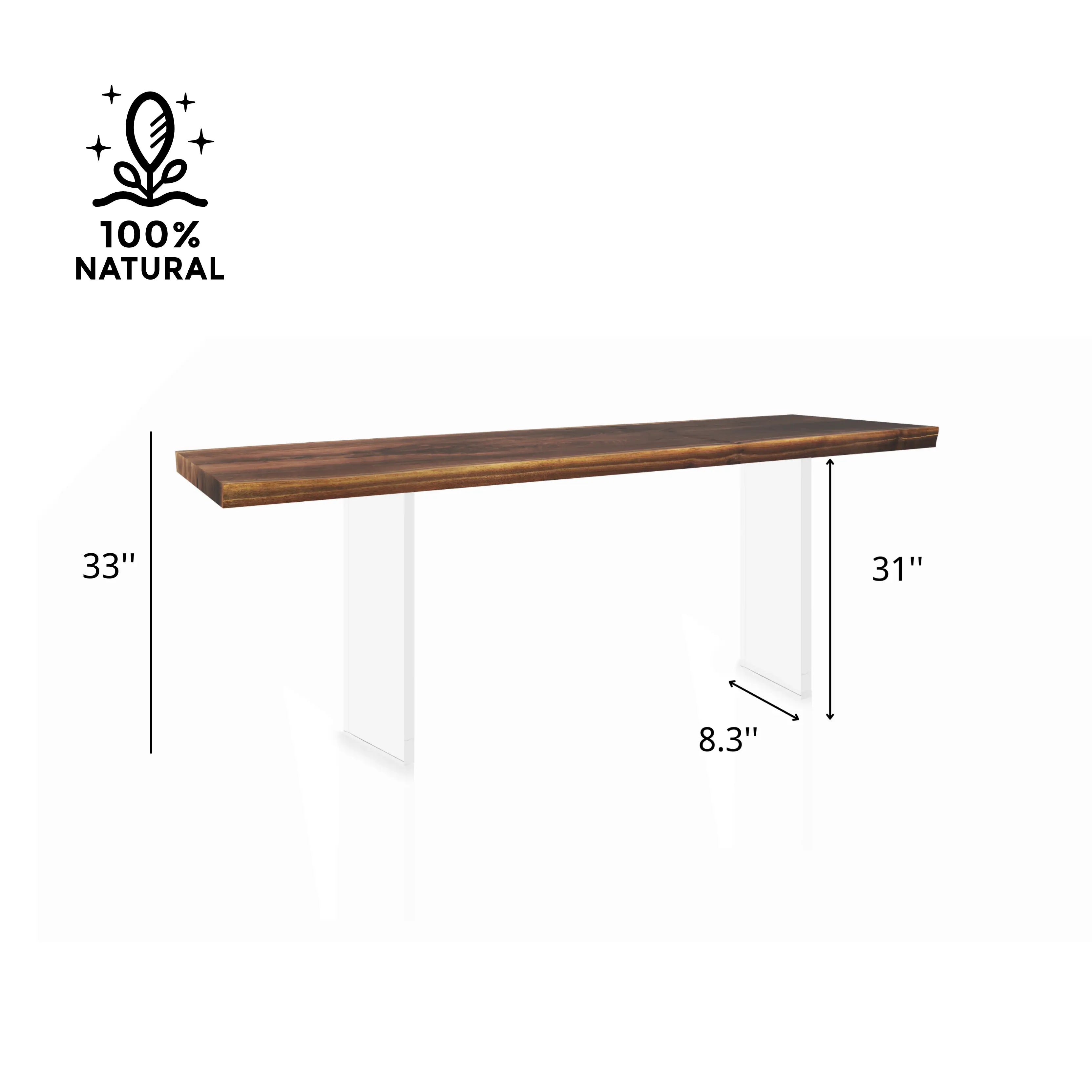 The Floating Live Edge Wood Console Table with Clear Acrylic Bases Luxury Wood Tables