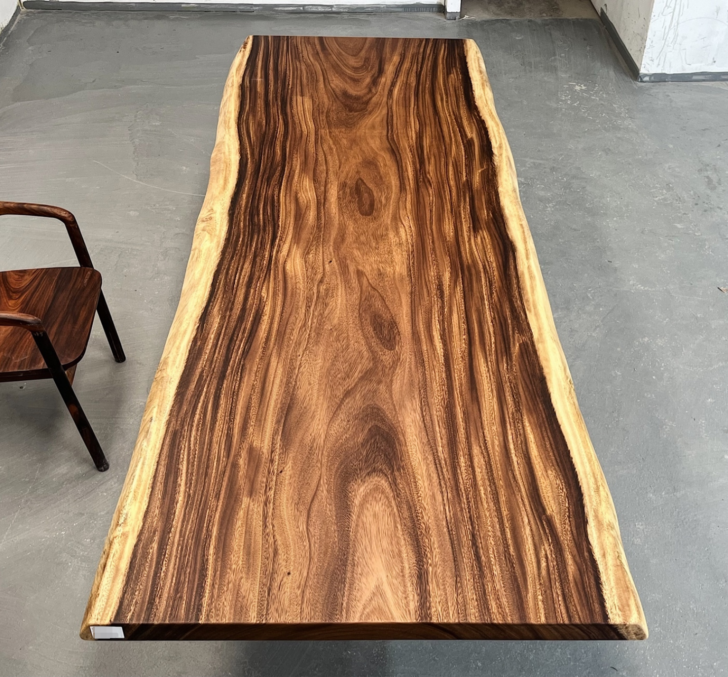 SALE! 9ft x 42'' Wood Dining Room Table ONE-PIECE Acacia Straighe Edge Wood Table With Metal Base (Copy) Luxury Wood Tables