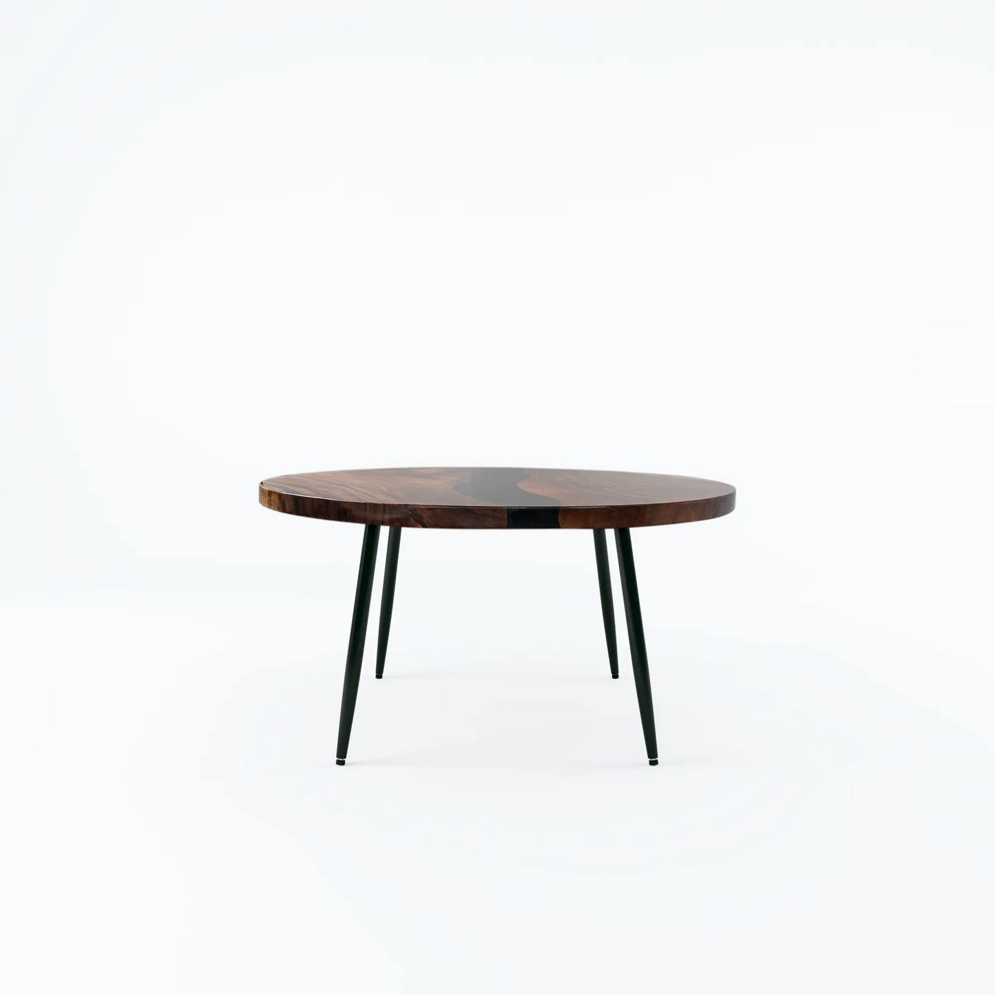 Black Resin Walnut Round Dining Table - 47" - 55'' Luxury Wood Tables