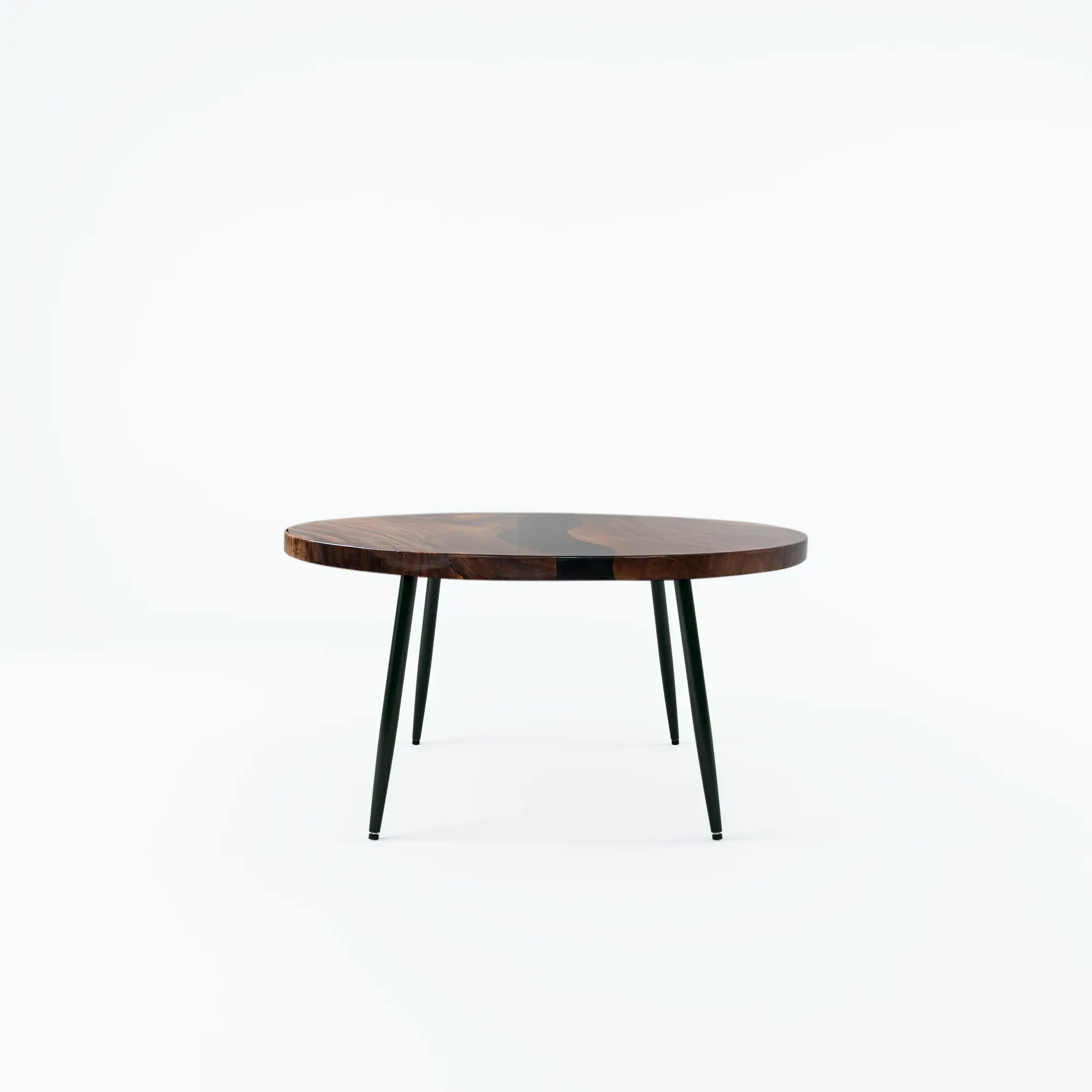 Black Resin Walnut Round Dining Table - 47" - 55'' Luxury Wood Tables