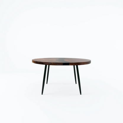 Black Resin Walnut Round Dining Table - 47" - 55'' Luxury Wood Tables