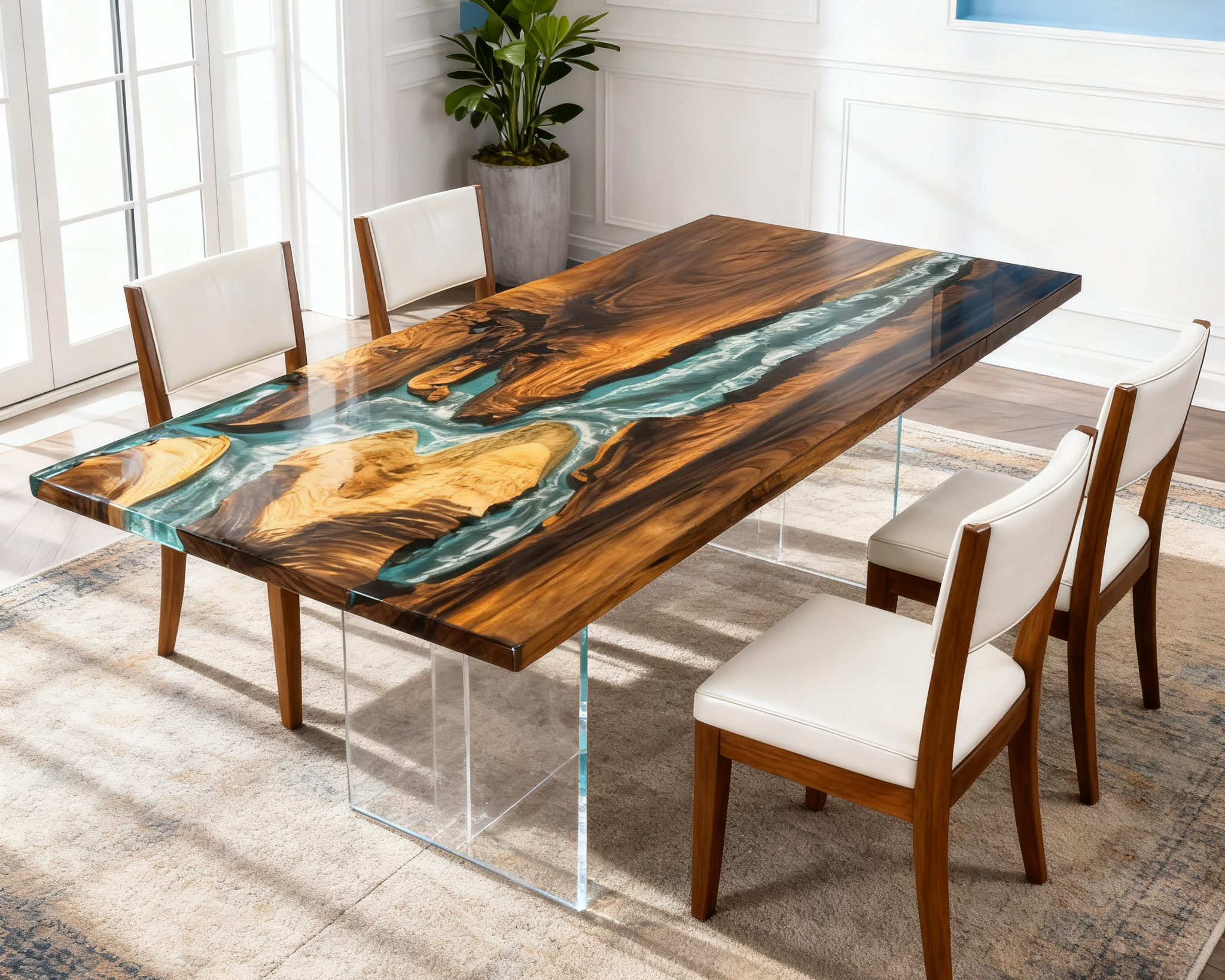 (Instock) 6 ft Resin Table Blue Ocean Style Resin Epoxy River Table Luxury Wood Tables