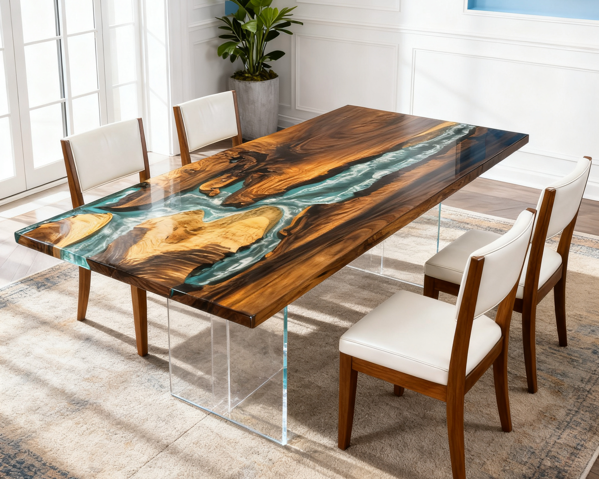 (Instock) 6 ft Resin Table Blue Ocean Style Resin Epoxy River Table Luxury Wood Tables