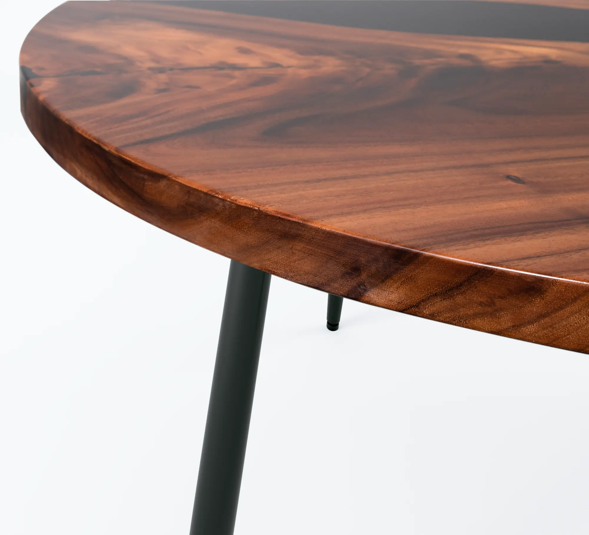 Black Resin Walnut Round Dining Table - 47" - 55'' Luxury Wood Tables