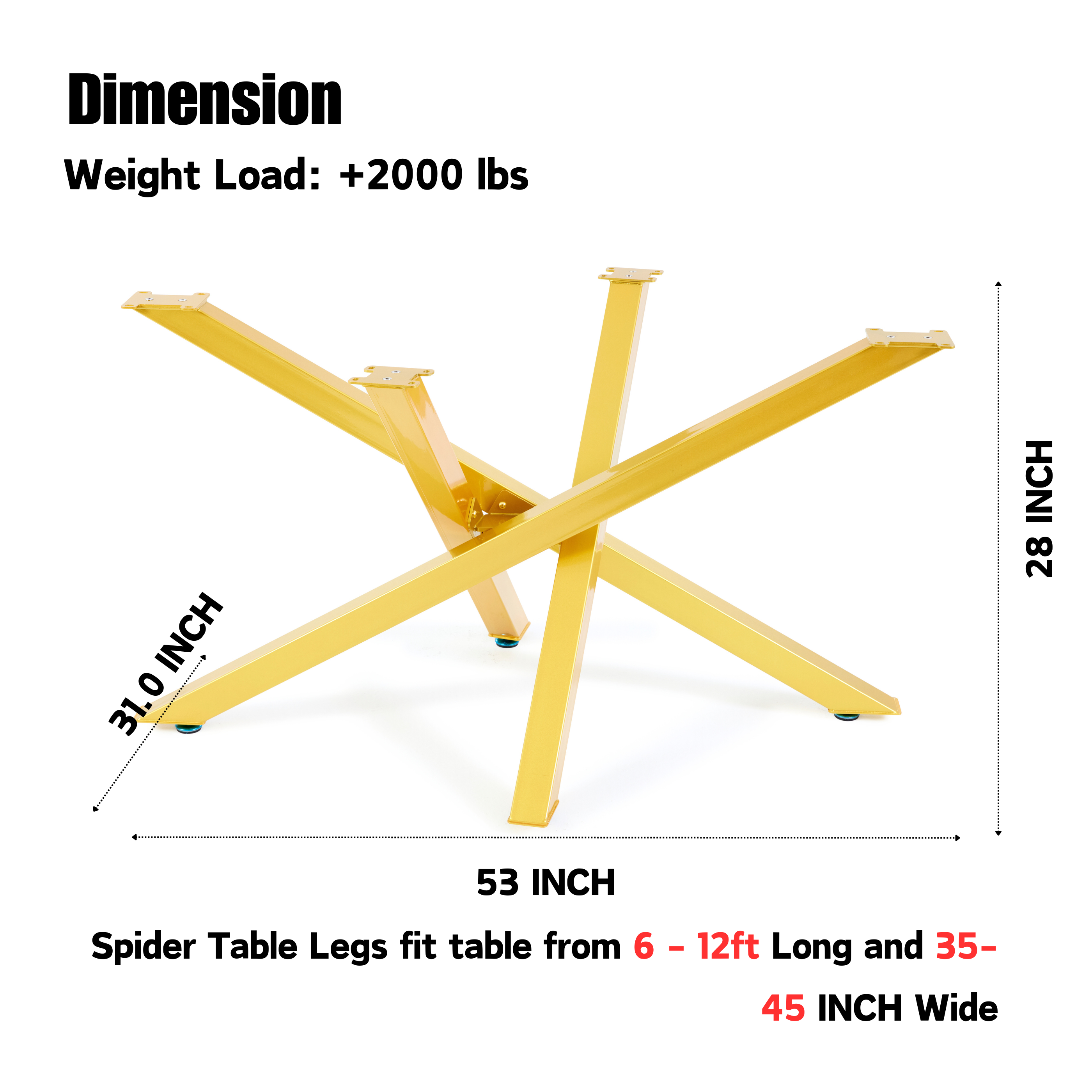 Premium Crossed Metal Table Bases, Engineered for Strength, Support up to 1500 lbs, L 53'' x W 31.5''x H 28''