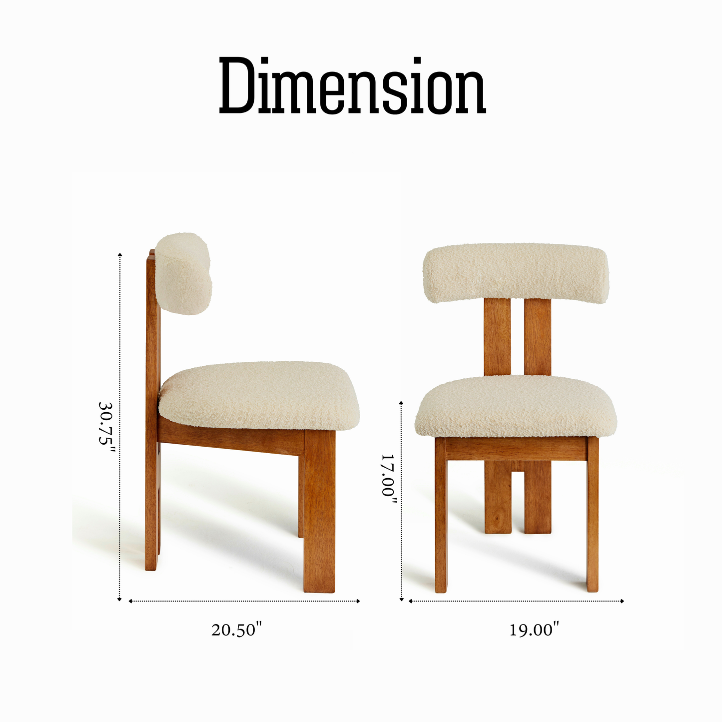 Ready to Ship Solid Ashwood Natural Boucle Dining Chair with White Luxury Fabric (SET OF 2 PCS)