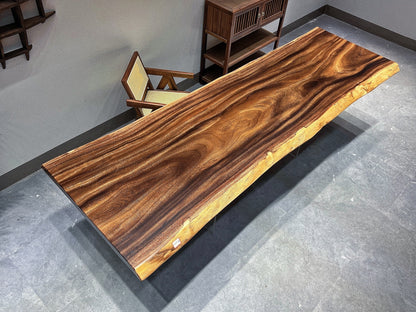 9.8ft x 40'' Seats for 12 ONE-PIECE Acacia Straighe Edge Wood Table With Metal Base Luxury Wood Tables
