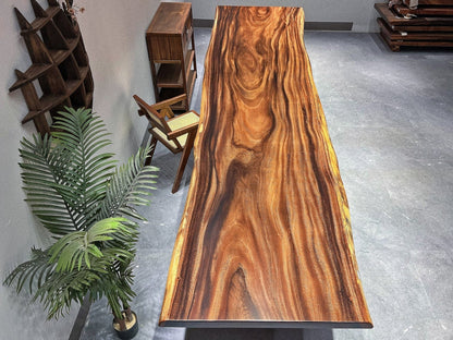 15ft x 46'' Conference Room Table ONE-PIECE Acacia Straighe Edge Wood Table With Metal Base (Copy) Luxury Wood Tables