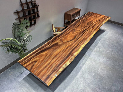 15ft x 46'' Conference Room Table ONE-PIECE Acacia Straighe Edge Wood Table With Metal Base (Copy) Luxury Wood Tables