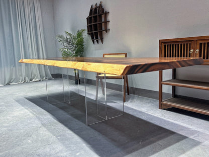 9.8ft x 40'' Seats for 12 ONE-PIECE Acacia Straighe Edge Wood Table With Metal Base Luxury Wood Tables