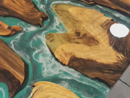 (Instock) 6 ft Resin Table Blue Ocean Style Resin Epoxy River Table