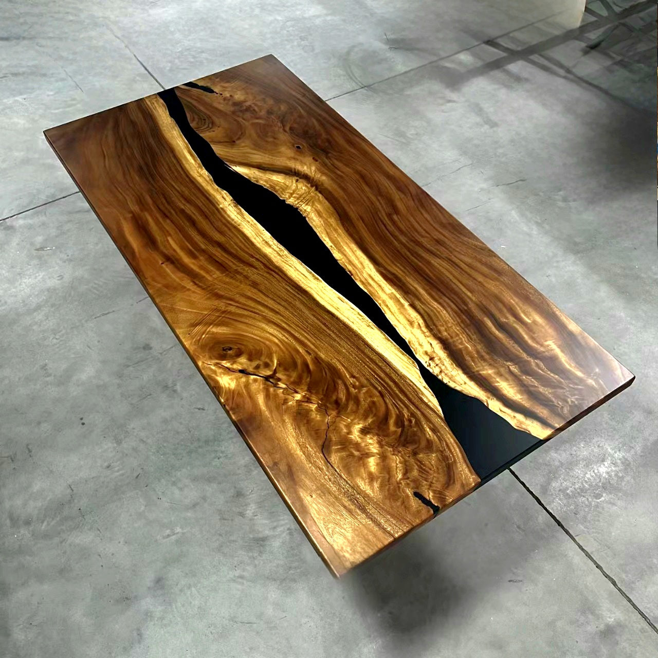 (Ready to Ship) 7 ft Resin Table Blue Ocean Style Resin Epoxy River Table With Cross-shaped Legs Luxury Wood Tables