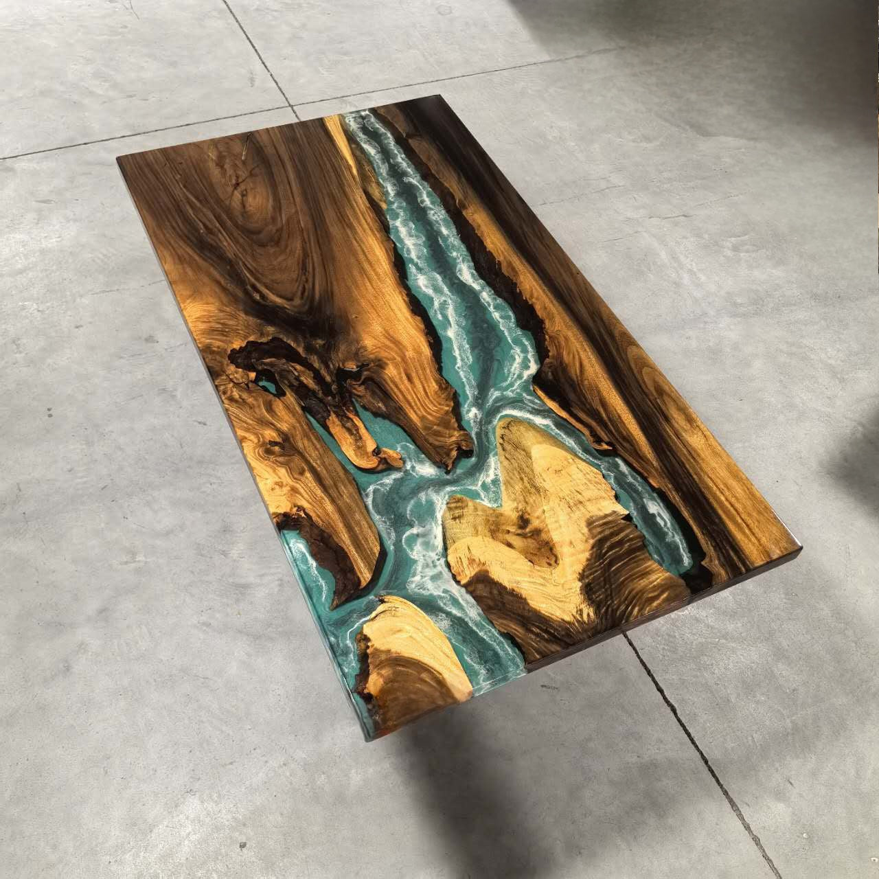 6/7/8/9ft Blue Ocean Style Resin Epoxy River Table With X-shaped Legs Luxury Wood Tables