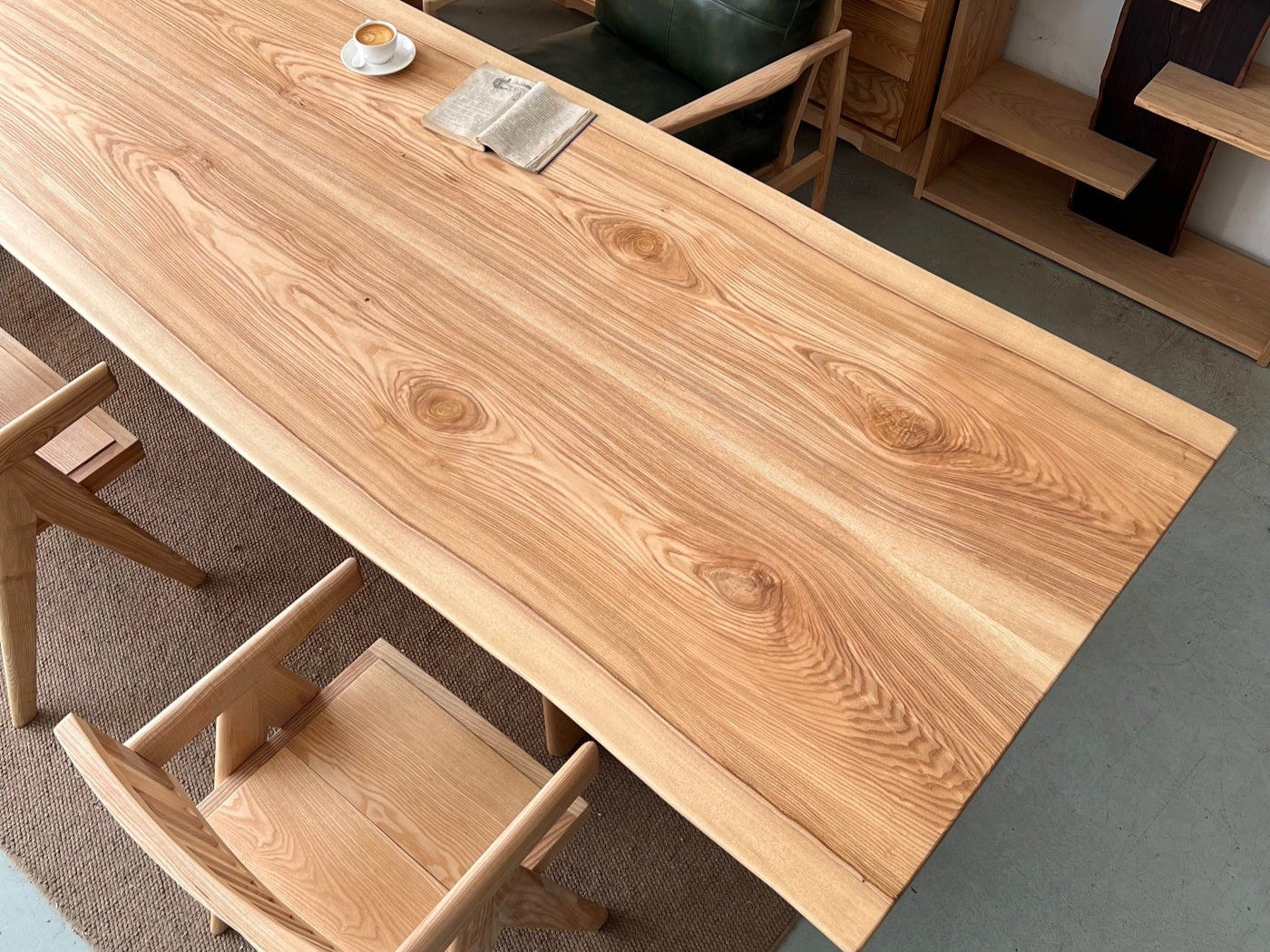 One of a Kind Straight Edge Ashwood Dining Table 140'' Luxury Wood Tables