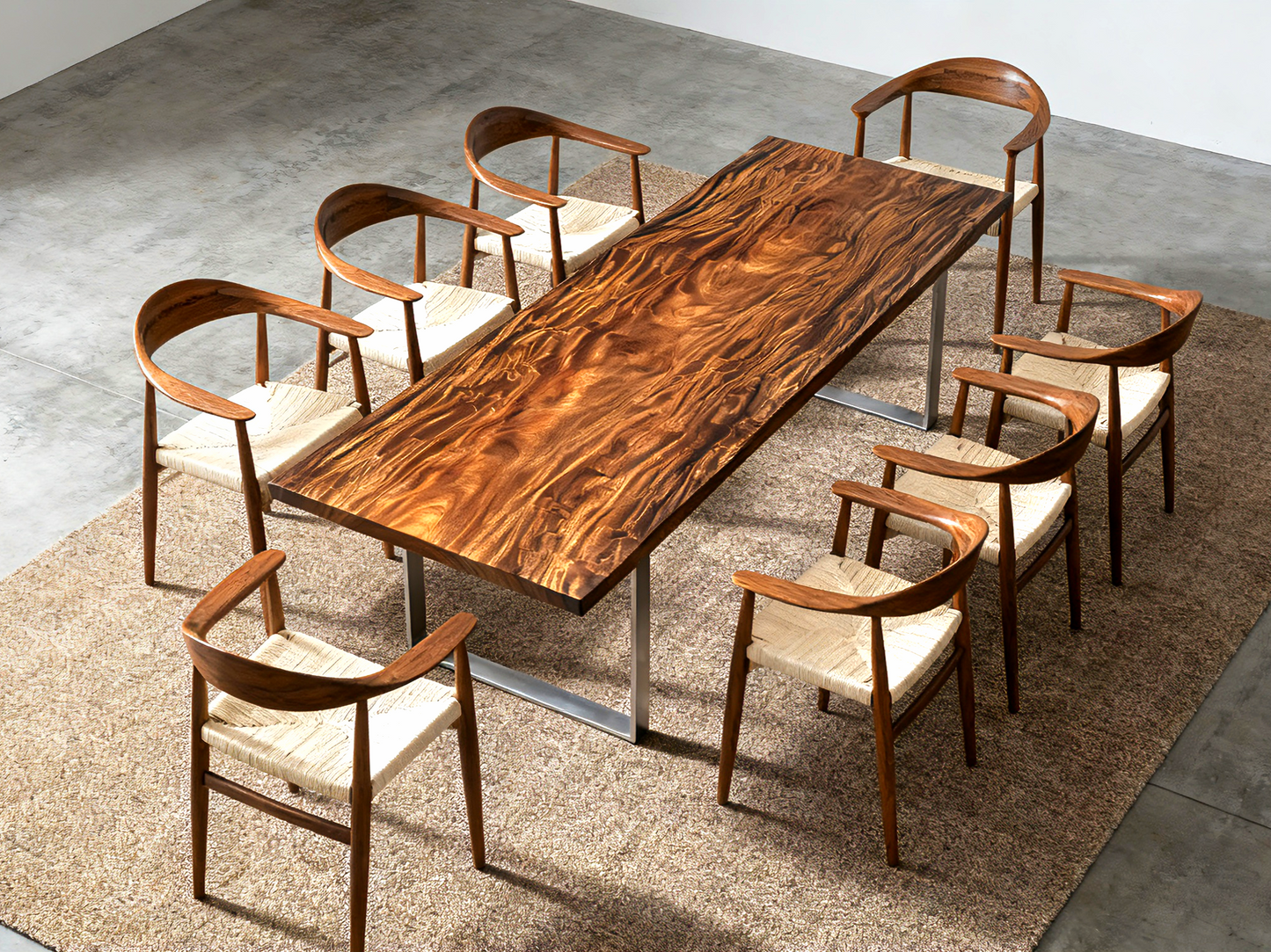 Top Quality Pick! One of a Kind Straight Edge Acacia Dining Table 133'' Luxury Wood Tables