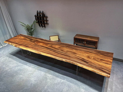 15ft x 46'' Conference Room Table ONE-PIECE Acacia Straighe Edge Wood Table With Metal Base (Copy) Luxury Wood Tables