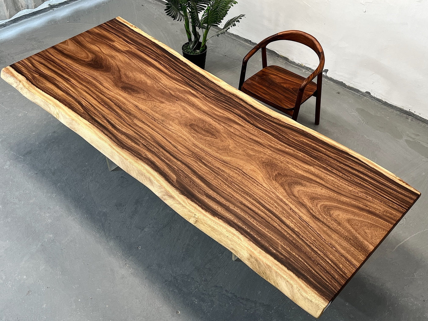 SALE! 9ft x 42'' Wood Dining Room Table ONE-PIECE Acacia Straighe Edge Wood Table With Metal Base (Copy) Luxury Wood Tables