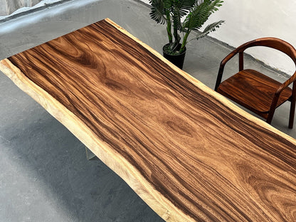 SALE! 9ft x 42'' Wood Dining Room Table ONE-PIECE Acacia Straighe Edge Wood Table With Metal Base (Copy) Luxury Wood Tables