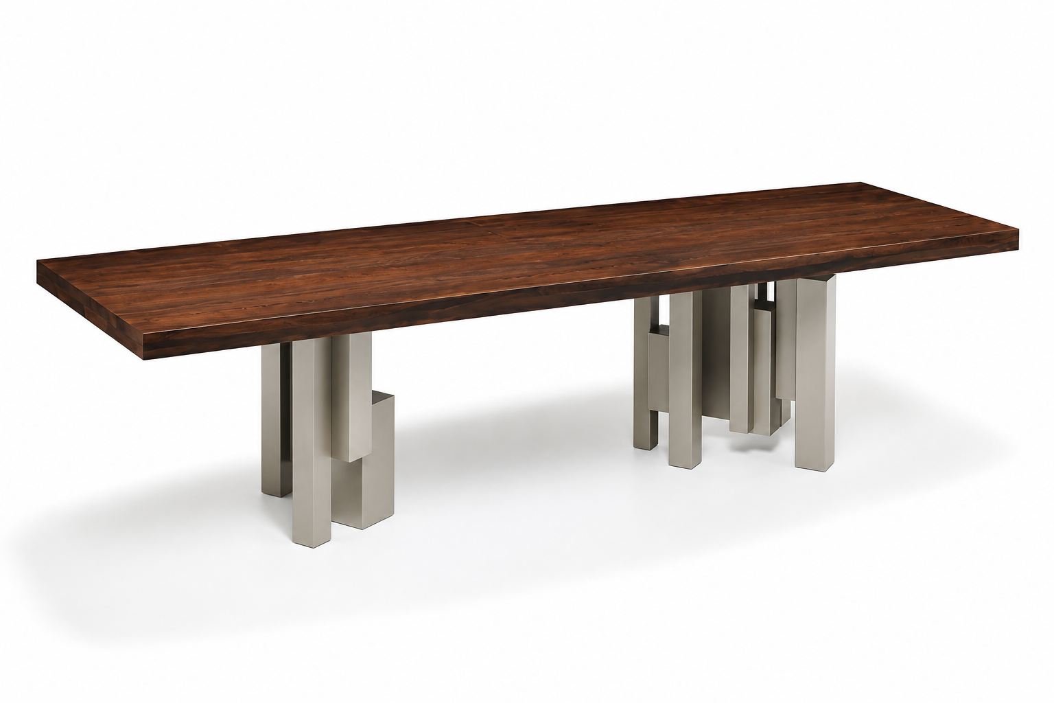 Sculptural Fiji Acacia Live Edge Dining Table with Floating Acrylic Legs Luxury Wood Tables