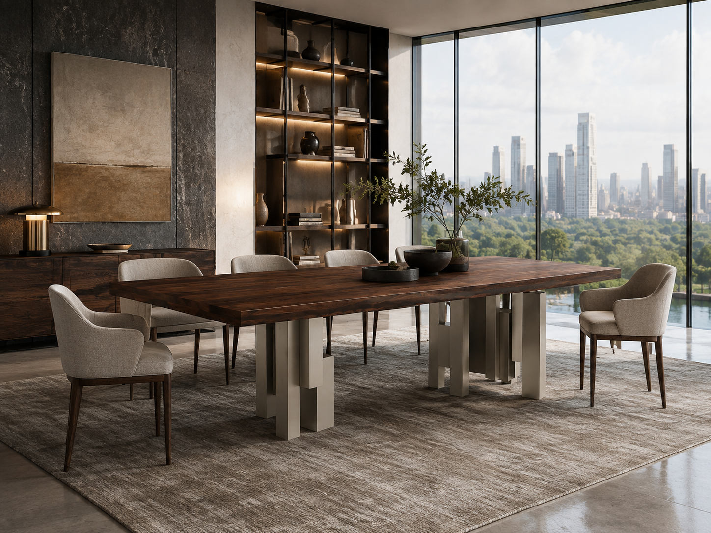 Sculptural Fiji Acacia Live Edge Dining Table with Floating Acrylic Legs Luxury Wood Tables