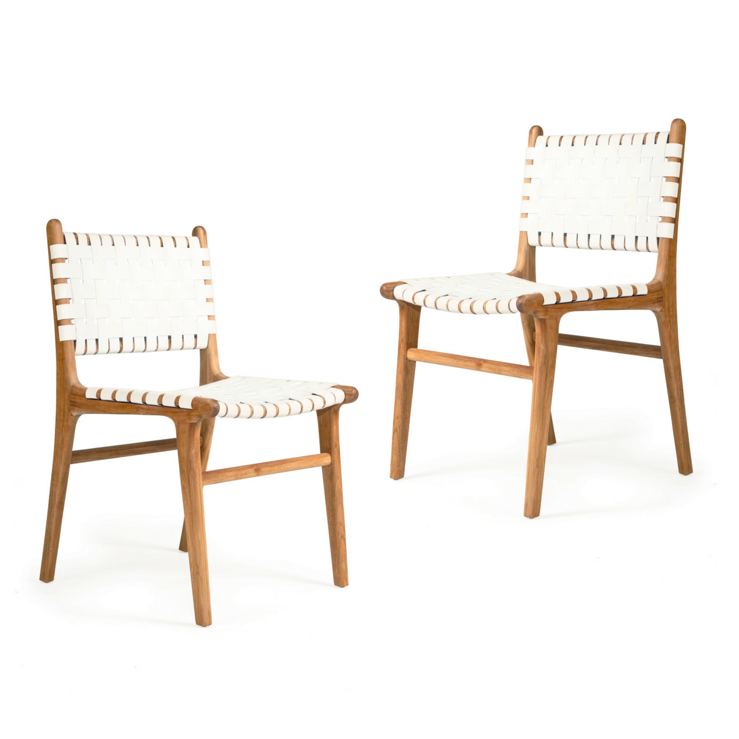 Ready to Ship Solid Wood Bonded Leather Woven Chair with White Leather(SET OF 2 PCS)