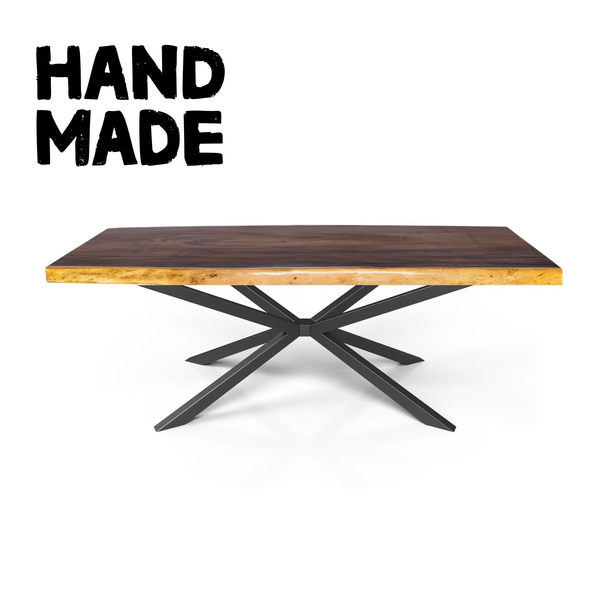 5/6/7/8 ft Straight edge Acacia Wood Dining Table With Black Spider Legs Luxury Wood Tables