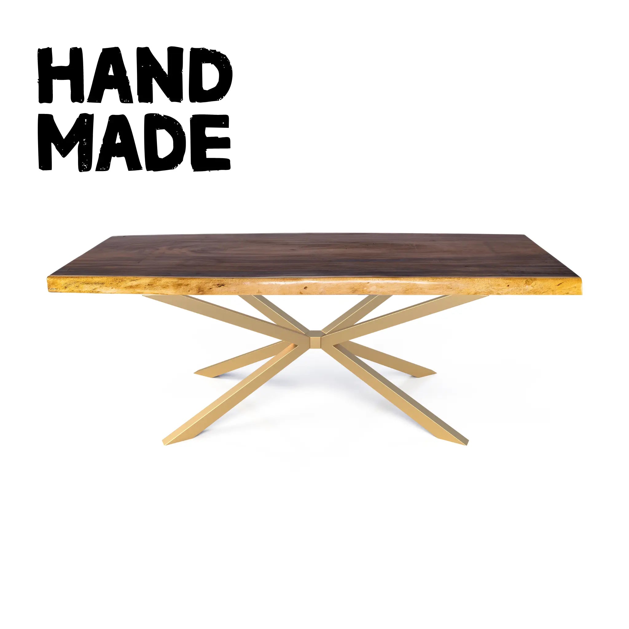 5/6/7/8 ft Straight edge Acacia Wood Dining Table With Gold Spider Legs Luxury Wood Tables